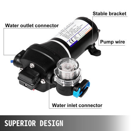 Water Pressure Diaphragm Pump, 12V FL-40 High Pressure Diaphragm Water Pump, 40PSI Automatic Self Priming Water Pump, 17L/MIN Misting Booster Sprayer Diaphragm Pump for Caravan Boat RV Garden.