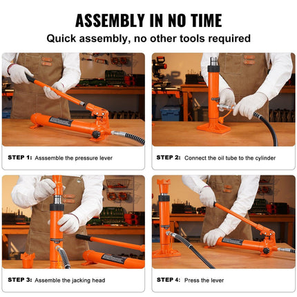 20 Ton Porta Power Kit, Portable Hydraulic Jack with 4.6 ft/1.4 m Oil Hose, Car Frame Repair Tool with Storage Case for Automotive, Heavy Equipment, Mechanic (44000 LBS).