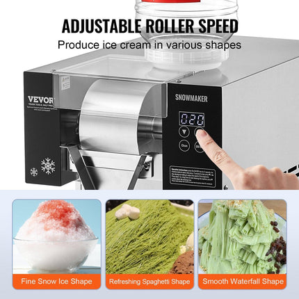 Commercial Snowflake Ice Machine, 276LBS/24H Snowflake Ice Maker, Stainless Steel Ice Shaver Machine, Electric Snow Cone Maker, Air Cooling System for Rapid Heat Dissipation, for Bakery, Cafe.