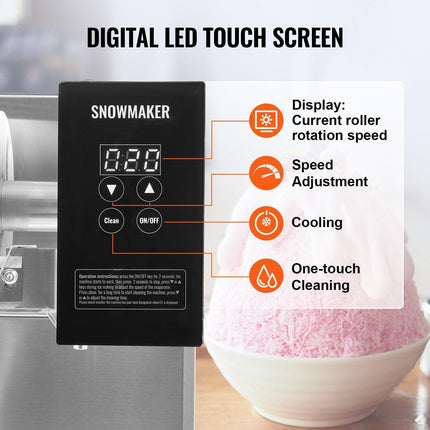 Commercial Snowflake Ice Machine, 276LBS/24H Snowflake Ice Maker, Stainless Steel Ice Shaver Machine, Electric Snow Cone Maker, Air Cooling System for Rapid Heat Dissipation, for Bakery, Cafe.