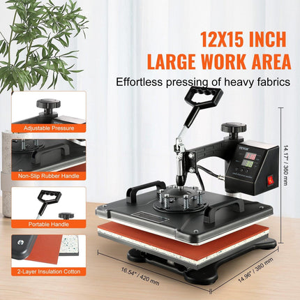 1400W Heat Press Machine 8 In 1 Sublimation Steel Frame Heat Presses with Temperature And Time Control (12X15INCH 8IN1).