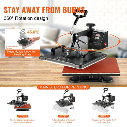 1400W Heat Press Machine 8 In 1 Sublimation Steel Frame Heat Presses with Temperature And Time Control (12X15INCH 8IN1).