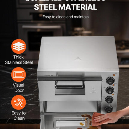 Commercial Pizza Oven Countertop, 14-Inch Double Deck Layer, Stainless Steel Electric Pizza Oven with Stone and Handle, Multipurpose Indoor Pizza Maker for Restaurant Home Pretzels Baked.