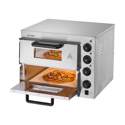 Commercial Pizza Oven Countertop, 14-Inch Double Deck Layer, Stainless Steel Electric Pizza Oven with Stone and Handle, Multipurpose Indoor Pizza Maker for Restaurant Home Pretzels Baked.