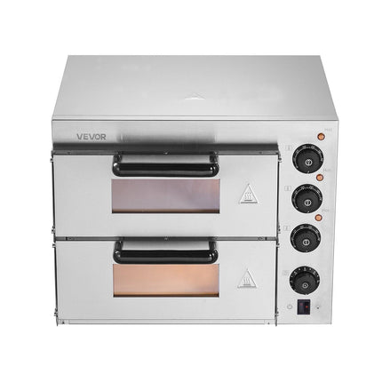 Commercial Pizza Oven Countertop, 14-Inch Double Deck Layer, Stainless Steel Electric Pizza Oven with Stone and Handle, Multipurpose Indoor Pizza Maker for Restaurant Home Pretzels Baked.