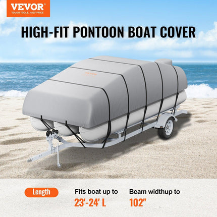 Pontoon Boat Cover 800D Waterproof Trailerable 23-24 ft with Storage Bag.