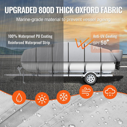 Pontoon Boat Cover 800D Waterproof Trailerable 23-24 ft with Storage Bag.
