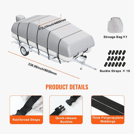 Pontoon Boat Cover 800D Waterproof Trailerable 23-24 ft with Storage Bag.