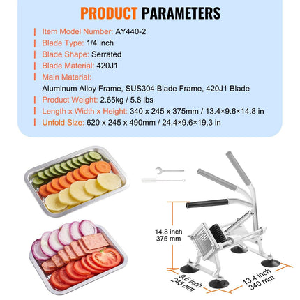 Commercial Vegetable Slicer, 1/4 inch Fruit Slicer, Stainless Steel and Aluminum Alloy Vegetable Cutter Slicer Machine, Manual Slicer with Non-slip Feet, for Radishes, Onions, Potatoes, Lemons.