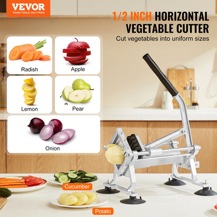 Commercial Vegetable Slicer, 1/2 inch Fruit Slicer, Stainless Steel and Aluminum Alloy Vegetable Cutter Slicer Machine, Manual Slicer with Non-slip Feet, for Radishes, Onions, Potatoes, Lemons.