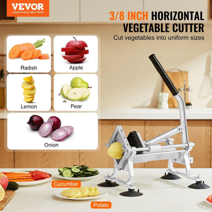 Commercial Vegetable Slicer, 3/8 inch Fruit Slicer, Stainless Steel and Aluminum Alloy Vegetable Cutter Slicer Machine, Manual Slicer with Non-slip Feet, for Radishes, Onions, Potatoes, Lemons.