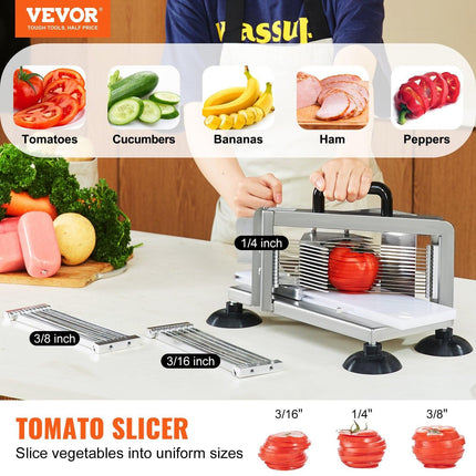 Commercial Tomato Slicer, 1/4"+3/8"+3/16" Tomato Cutter Slicer, Stainless Steel Heavy Duty Tomato Slicer Machine, Manual Tomato Slicer with Non-slip Feet, Cutting Tomatoes, Cucumbers, Bananas.