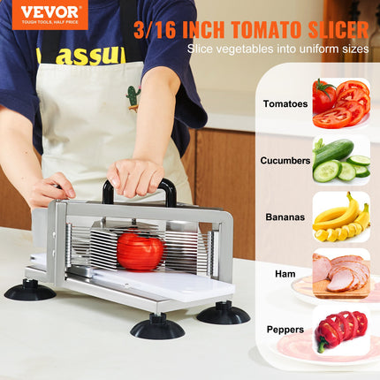 Commercial Tomato Slicer, 3/16 inch Tomato Cutter Slicer, Stainless Steel Heavy Duty Tomato Slicer Machine, Manual Tomato Slicer with Non-slip Feet, for Cutting Tomatoes, Cucumbers, Bananas.