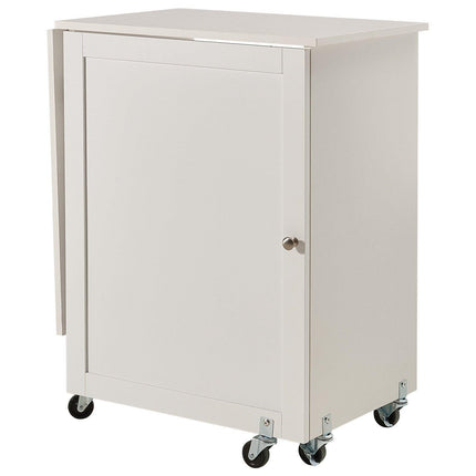 Folding Sewing Table with Lockable Wheels Storage Shelves Trays Door White.