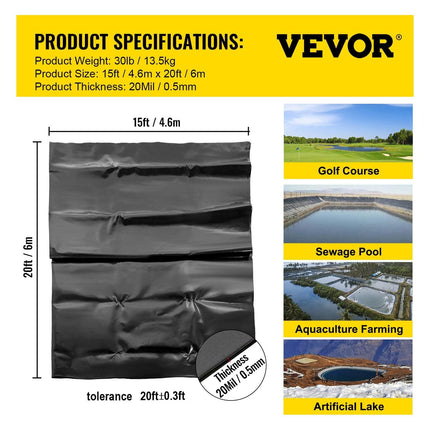 LLDPE Pond Liner 15x20 ft, Pond Liner 20 Mil, Fish Pond Liners for Waterfall, Pond and Fish Ponds.
