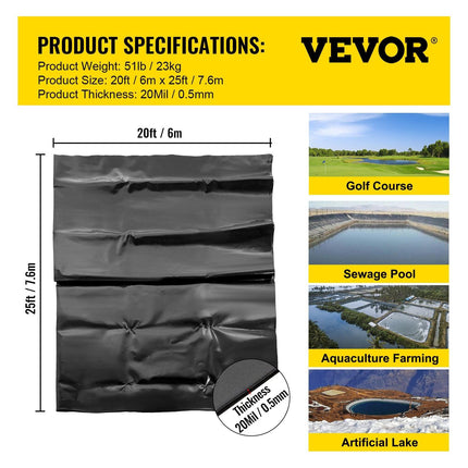 LLDPE Pond Liner 20x25 ft, Pond Liner 20 Mil, Fish Pond Liners for Waterfall, Pond and Fish Ponds.