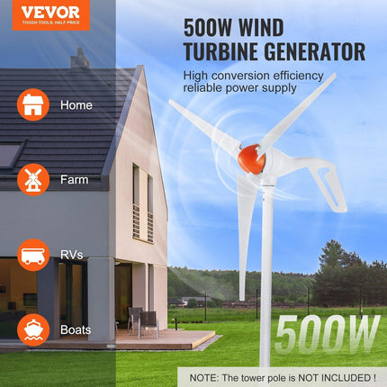 500W Wind Turbine Generator, 12V Wind Turbine Kit, 3-Blade Wind Power Generator with Anemometer, MPPT Controller & Adjustable Windward Direction, Suitable for Home, Farm, RVs, Boats.