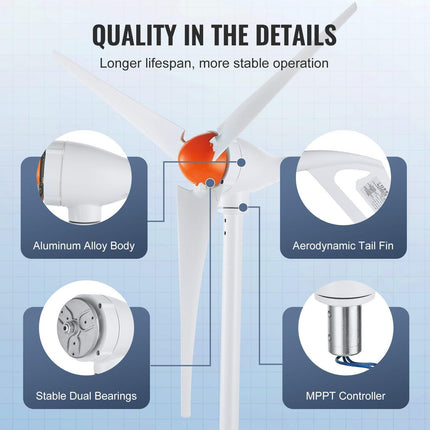 500W Wind Turbine Generator, 12V Wind Turbine Kit, 3-Blade Wind Power Generator with Anemometer, MPPT Controller & Adjustable Windward Direction, Suitable for Home, Farm, RVs, Boats.