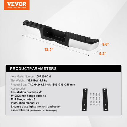 VEVOR Rear Step Bumper Steel Bumper for 2008-2016-Ford F250/Ford F350 Super Duty.