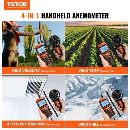 Split Handheld Anemometer, Digital Wind Speed CFM Meter Gauge with LED Backlight Screen, Measures Wind Velocity Wind Temperature Air Flow Wind Chill, for Sailing Surfing Flying HVAC.