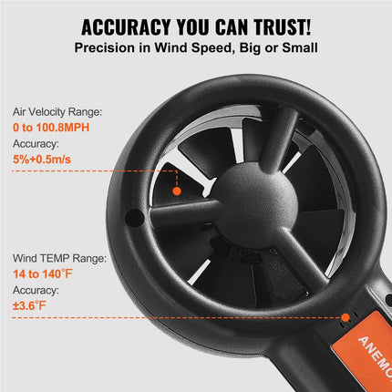 Split Handheld Anemometer, Digital Wind Speed CFM Meter Gauge with LED Backlight Screen, Measures Wind Velocity Wind Temperature Air Flow Wind Chill, for Sailing Surfing Flying HVAC.