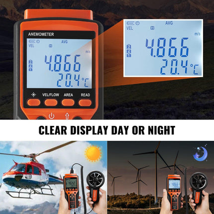 Split Handheld Anemometer, Digital Wind Speed CFM Meter Gauge with LED Backlight Screen, Measures Wind Velocity Wind Temperature Air Flow Wind Chill, for Sailing Surfing Flying HVAC.