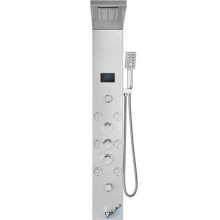 Shower Panel System, 6 Shower Modes, LED & Screen Hydroelectricity Shower Panel Tower, Rainfall, Waterfall, 8 Massage Jets, Tub Spout, Handheld Shower, Stainless Steel Wall-Mounted Shower Set.