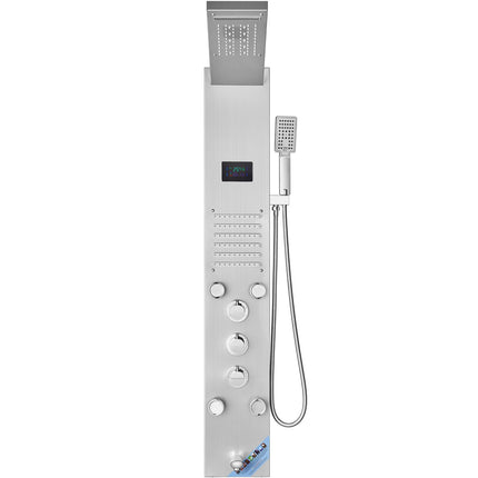 Shower Panel System, 6 Shower Modes, LED & Screen Hydroelectricity Shower Panel Tower, Rainfall, Waterfall, 5 Massage Jets, Tub Spout, Handheld Shower, Stainless Steel Wall-Mounted Shower Set.