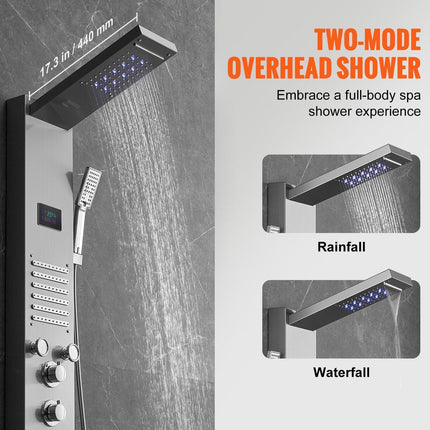 Shower Panel System, 6 Shower Modes, LED & Screen Hydroelectricity Shower Panel Tower, Rainfall, Waterfall, 5 Massage Jets, Tub Spout, Handheld Shower, Stainless Steel Wall-Mounted Shower Set.