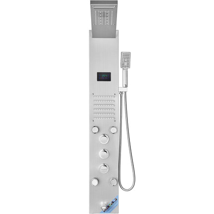 Shower Panel System, 6 Shower Modes, LED & Screen Hydroelectricity Shower Panel Tower, Rainfall, Waterfall, 5 Massage Jets, Tub Spout, Handheld Shower, Stainless Steel Wall-Mounted Shower Set.