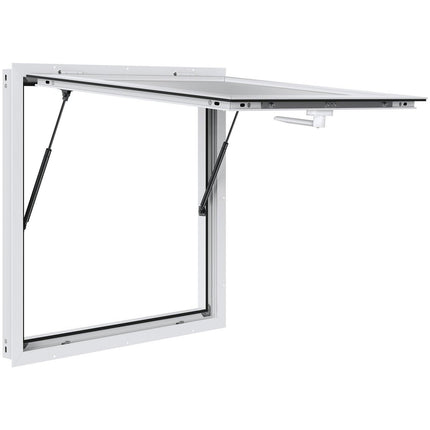 Concession Window 91x91cm, Aluminum Alloy Food Truck Service Window with Awning Door & Drag Hook, Up to 85 Degrees Stand Serving Window for Food Trucks Concession Trailers, Glass Not Included.