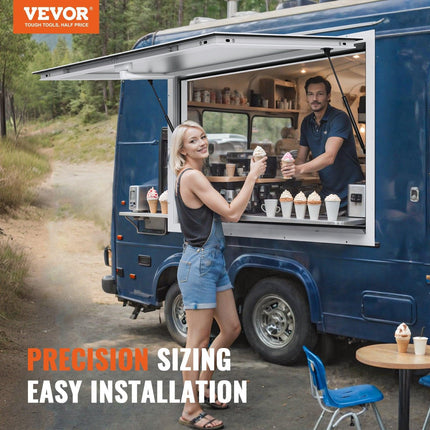 Concession Window 91x91cm, Aluminum Alloy Food Truck Service Window with Awning Door & Drag Hook, Up to 85 Degrees Stand Serving Window for Food Trucks Concession Trailers, Glass Not Included.