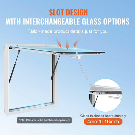 Concession Window 91x91cm, Aluminum Alloy Food Truck Service Window with Awning Door & Drag Hook, Up to 85 Degrees Stand Serving Window for Food Trucks Concession Trailers, Glass Not Included.