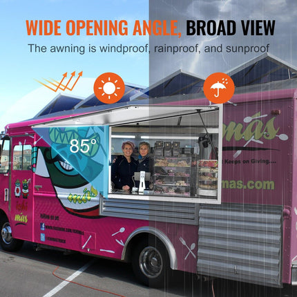 Concession Window 91x91cm, Aluminum Alloy Food Truck Service Window with Awning Door & Drag Hook, Up to 85 Degrees Stand Serving Window for Food Trucks Concession Trailers, Glass Not Included.