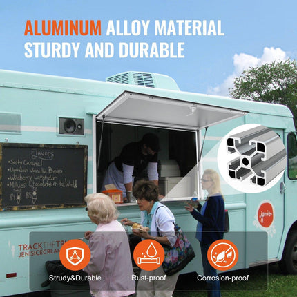 Concession Window 91x91cm, Aluminum Alloy Food Truck Service Window with Awning Door & Drag Hook, Up to 85 Degrees Stand Serving Window for Food Trucks Concession Trailers, Glass Not Included.