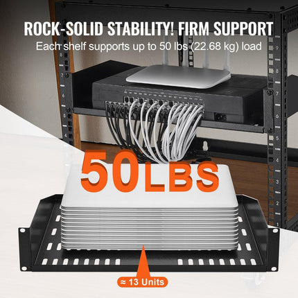 2U Server Rack Shelf 16"/406 mm Depth Vented Rack Mount Shelf with Tray.