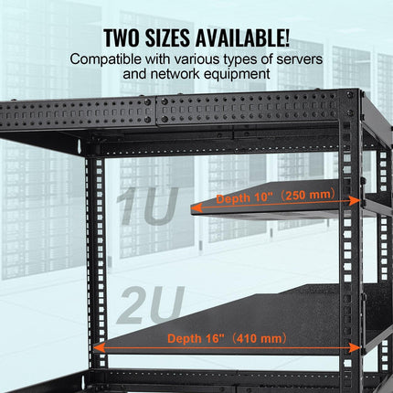 2U Server Rack Shelf 16"/406 mm Depth Vented Rack Mount Shelf with Tray.