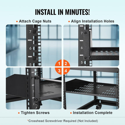 2U Server Rack Shelf 16"/406 mm Depth Vented Rack Mount Shelf with Tray.