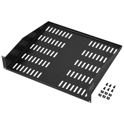 2U Server Rack Shelf 16"/406 mm Depth Vented Rack Mount Shelf with Tray.