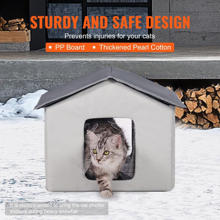 Heated Cat House, Outdoor Kitty Shelter with Timer, 600D Oxford Cloth Foldable Cat Shelter with Heated Pad for Winter to Stay Warm and Cozy, Gray (Middle).