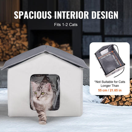 Heated Cat House, Outdoor Kitty Shelter with Timer, 600D Oxford Cloth Foldable Cat Shelter with Heated Pad for Winter to Stay Warm and Cozy, Gray (Middle).