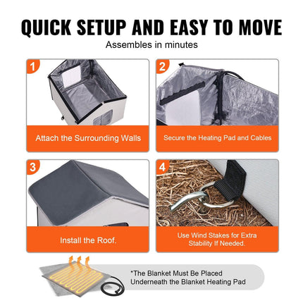 Heated Cat House, Outdoor Kitty Shelter with Timer, 600D Oxford Cloth Foldable Cat Shelter with Heated Pad for Winter to Stay Warm and Cozy, Gray (Middle).