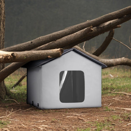 Heated Cat House, Outdoor Kitty Shelter with Timer, 600D Oxford Cloth Foldable Cat Shelter with Heated Pad for Winter to Stay Warm and Cozy, Gray (Middle).