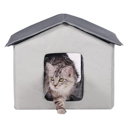 Heated Cat House, Outdoor Kitty Shelter with Timer, 600D Oxford Cloth Foldable Cat Shelter with Heated Pad for Winter to Stay Warm and Cozy, Gray (Middle).