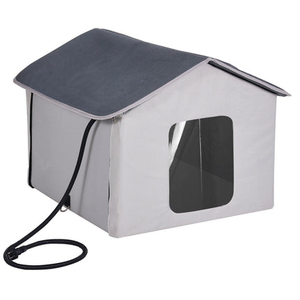 Heated Cat House, Outdoor Kitty Shelter with Timer, 600D Oxford Cloth Foldable Cat Shelter with Heated Pad for Winter to Stay Warm and Cozy, Gray (Middle).