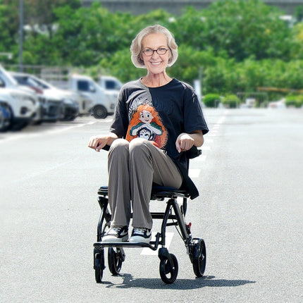 Wheelchair, Aluminum Alloy Ultra-Lightweight Transport Chair for Adults, Foldable Cabin Wheelchair with Flip-Back Desk-Length Arms, Self-locking Brake, 15.75-Inch Wide Seat, 220lbs Load.