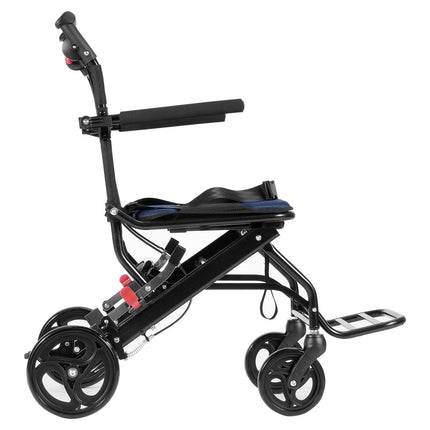 Wheelchair, Aluminum Alloy Ultra-Lightweight Transport Chair for Adults, Foldable Cabin Wheelchair with Flip-Back Desk-Length Arms, Self-locking Brake, 15.75-Inch Wide Seat, 220lbs Load.