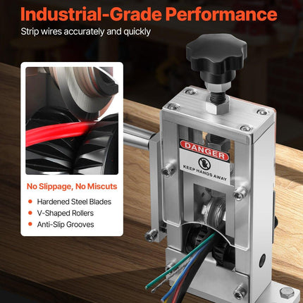 Manual Wire Stripping Machine, 1.5-25 mm, Copper Stripper with Hand Crank or Drill Powered, 64Mn Quenched Blades, 45# Steel Rollers, Aluminum Alloy Frame Wire Peeler, for Scrap Copper Recycling.