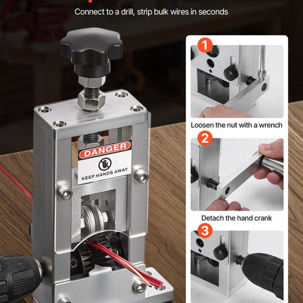 Manual Wire Stripping Machine, 1.5-25 mm, Copper Stripper with Hand Crank or Drill Powered, 64Mn Quenched Blades, 45# Steel Rollers, Aluminum Alloy Frame Wire Peeler, for Scrap Copper Recycling.