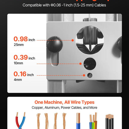 Manual Wire Stripping Machine, 1.5-25 mm, Copper Stripper with Hand Crank or Drill Powered, 64Mn Quenched Blades, 45# Steel Rollers, Aluminum Alloy Frame Wire Peeler, for Scrap Copper Recycling.